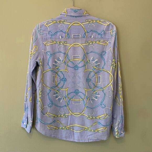 J McLaughlin Top Womens 4 Lavender Brushed Cotton Novelty Print Button Up Shirt - Picture 4 of 10